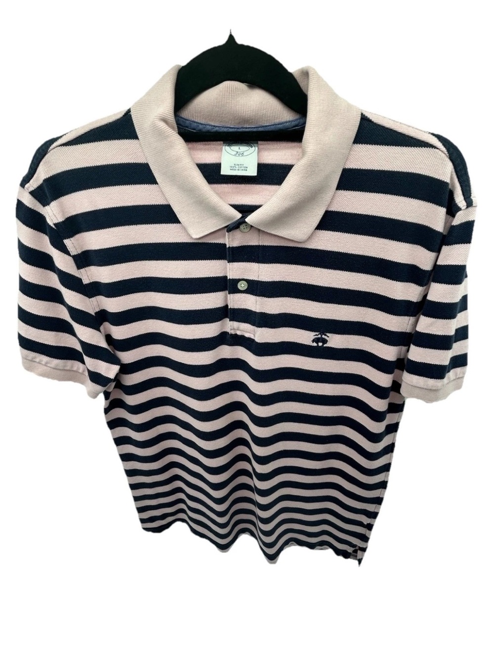 Brooks Brothers Pink and Navy Horizontal Stripe Polo